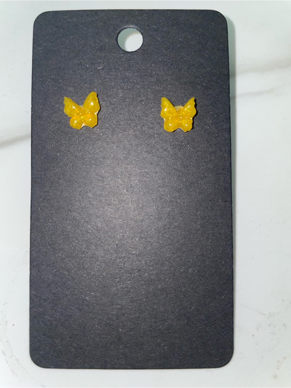 Yellow Butterfly Resin Stud Earrings for Kids - Cute Sparkle Accent
